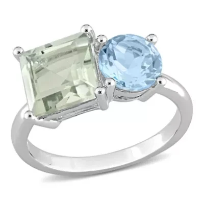 Green Quartz and Sky-Blue Topaz Ring Sterling Silver