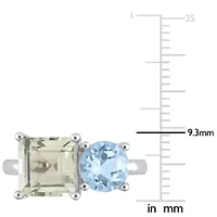 Green Quartz and Sky-Blue Topaz Ring Sterling Silver