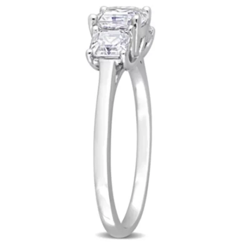 Lab Created White Moissanite 3-Stone Ring Sterling Silver