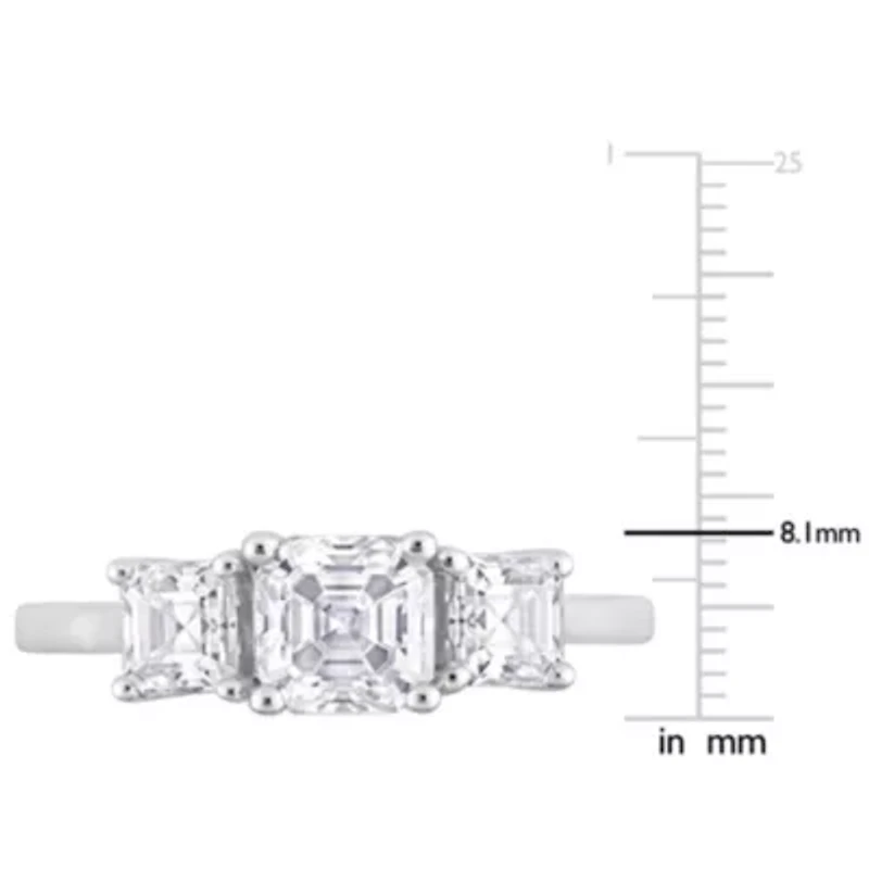 Lab Created White Moissanite 3-Stone Ring Sterling Silver