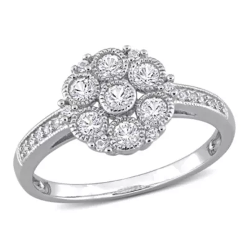 Lab Created White Sapphire Floral Ring Sterling Silver