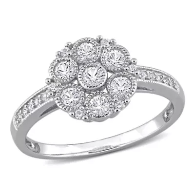 Lab Created White Sapphire Floral Ring Sterling Silver
