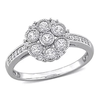 Lab Created White Sapphire Floral Ring Sterling Silver