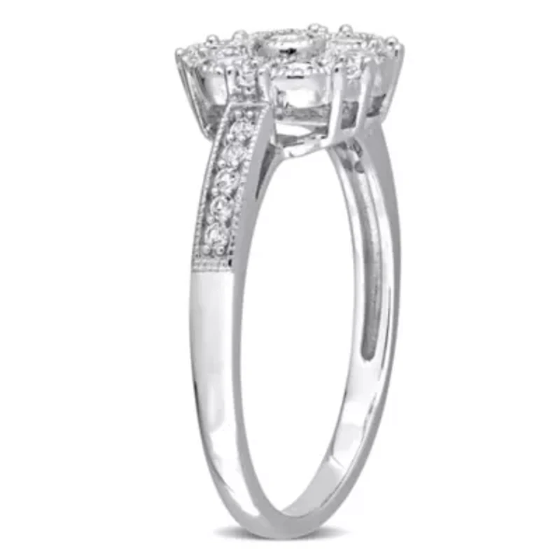 Lab Created White Sapphire Floral Ring Sterling Silver