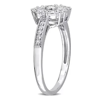 Lab Created White Sapphire Floral Ring Sterling Silver