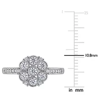 Lab Created White Sapphire Floral Ring Sterling Silver