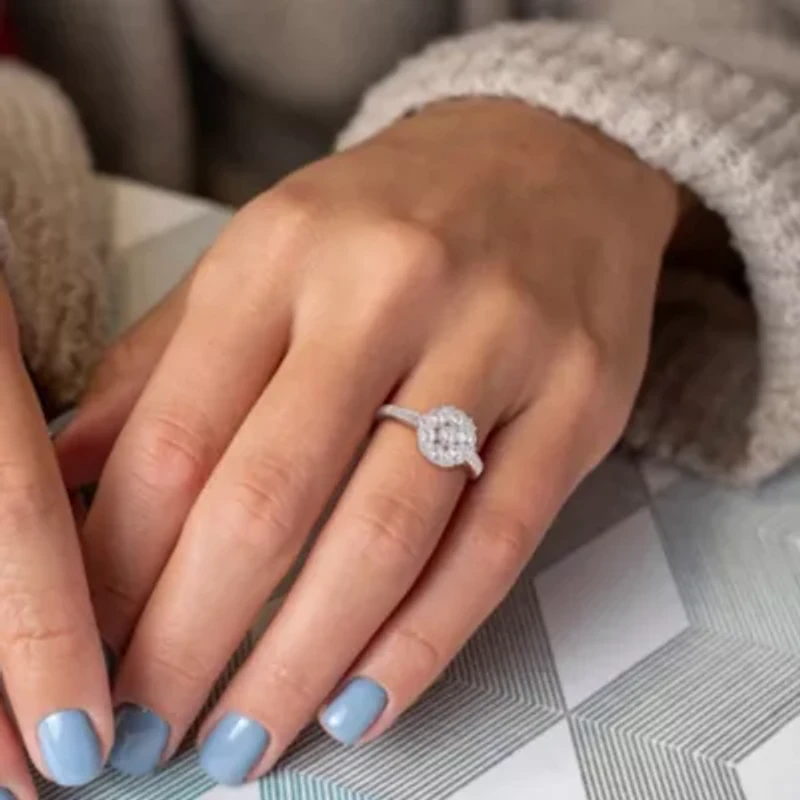Lab Created White Sapphire Floral Ring Sterling Silver
