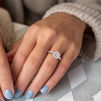Lab Created White Sapphire Floral Ring Sterling Silver
