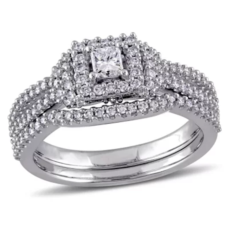 3/4 ct. t.w. Diamond Halo Bridal Set 14K White Gold