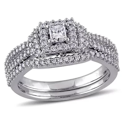 3/4 ct. t.w. Diamond Halo Bridal Set 14K White Gold