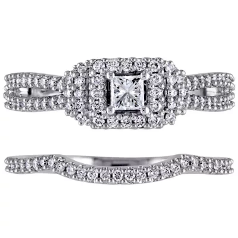 3/4 ct. t.w. Diamond Halo Bridal Set 14K White Gold