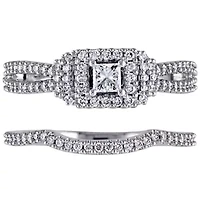 3/4 ct. t.w. Diamond Halo Bridal Set 14K White Gold