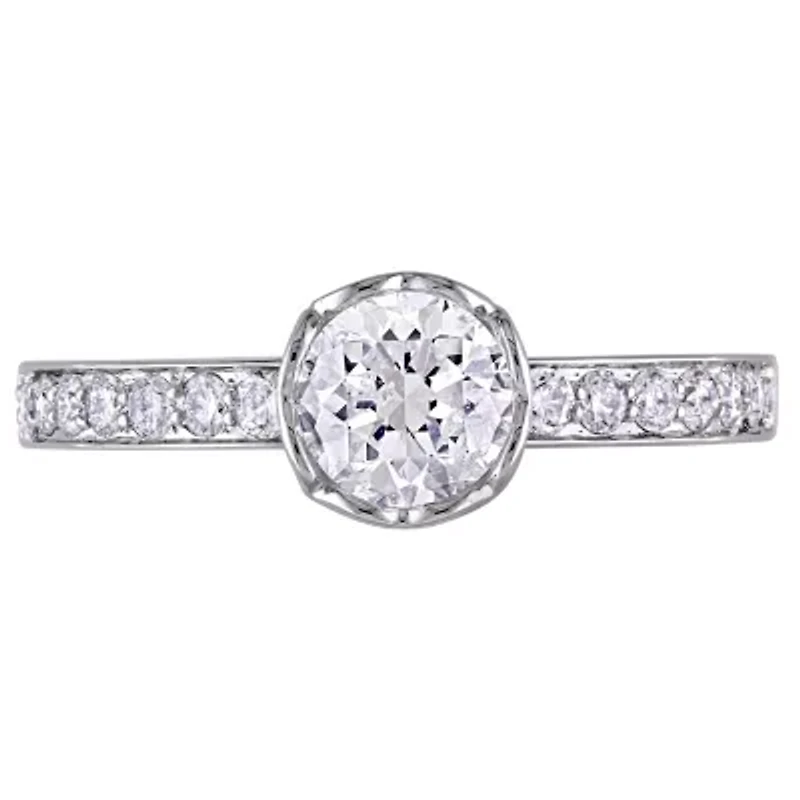 1 ct. t.w. Diamond Raised Engagement Ring with Heart Design Gallery 14K White Gold