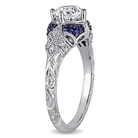 1.01 ct. t.w. Diamond and Sapphire Accent Victorian Engagement Ring 14K White Gold
