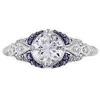1.01 ct. t.w. Diamond and Sapphire Accent Victorian Engagement Ring 14K White Gold