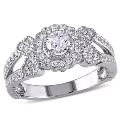 1/2 ct. t.w. Diamond Split Shank Vintage Engagement Ring 14K White Gold