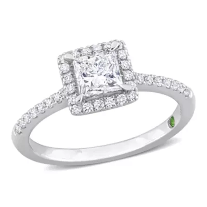 Lab Created 1 ct. t.w. Grown Diamond with Tsavorite Accent Halo Engagement Ring 14K White Gold