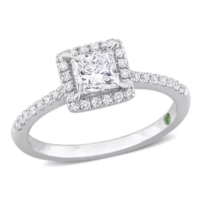 Lab Created 1 ct. t.w. Grown Diamond with Tsavorite Accent Halo Engagement Ring 14K White Gold