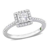 Lab Created 1 ct. t.w. Grown Diamond with Tsavorite Accent Halo Engagement Ring 14K White Gold