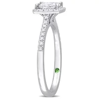 Lab Created 1 ct. t.w. Grown Diamond with Tsavorite Accent Halo Engagement Ring 14K White Gold
