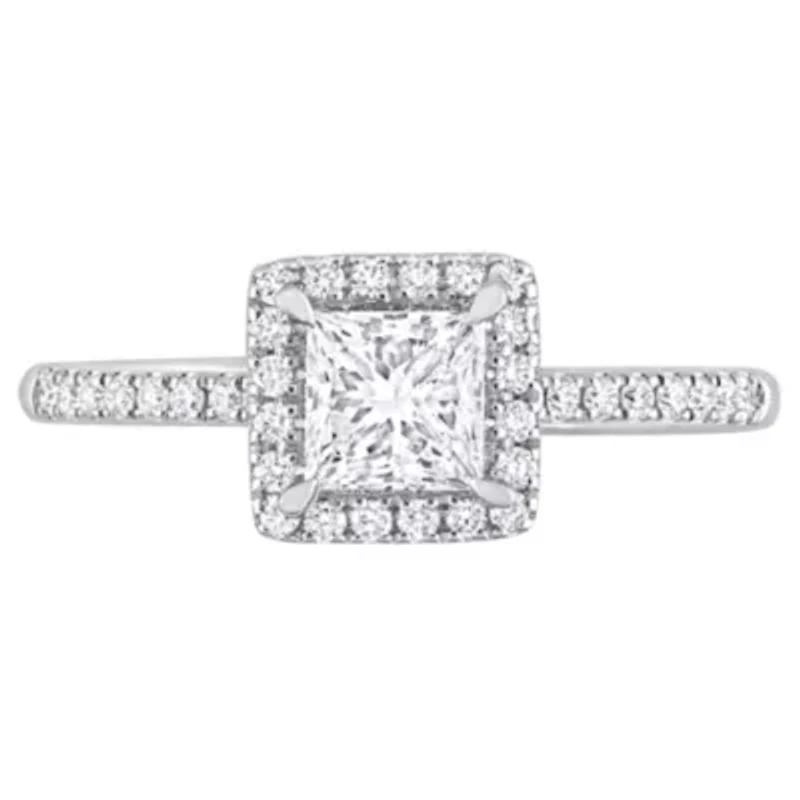 Lab Created 1 ct. t.w. Grown Diamond with Tsavorite Accent Halo Engagement Ring 14K White Gold