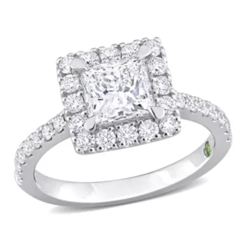 Lab Created 1.54 ct. t.w. Diamond with Tsavorite Accent Halo Engagement Ring 14K White Gold