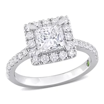 Lab Created 1.54 ct. t.w. Diamond with Tsavorite Accent Halo Engagement Ring 14K White Gold