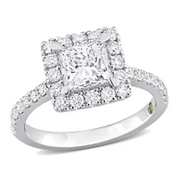 Lab Created 1.54 ct. t.w. Diamond with Tsavorite Accent Halo Engagement Ring 14K White Gold