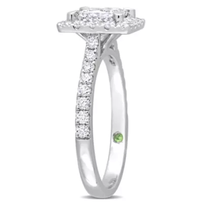 Lab Created 1.54 ct. t.w. Diamond with Tsavorite Accent Halo Engagement Ring 14K White Gold