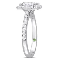 Lab Created 1.54 ct. t.w. Diamond with Tsavorite Accent Halo Engagement Ring 14K White Gold