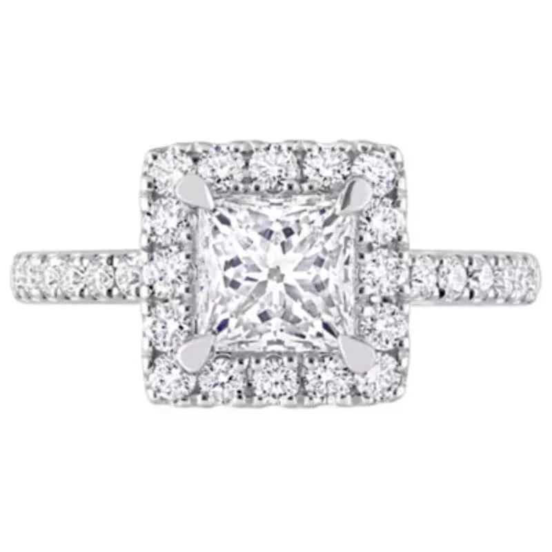 Lab Created 1.54 ct. t.w. Diamond with Tsavorite Accent Halo Engagement Ring 14K White Gold