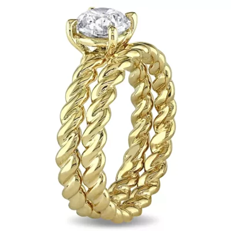 1 ct. t.w. Diamond Solitaire Twisted Rope Bridal Set 14K Yellow Gold