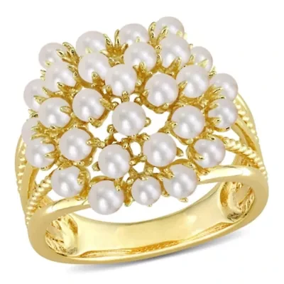 Freshwater Cultured Pearl Split Shank Ring Yellow Plated Sterling Silver