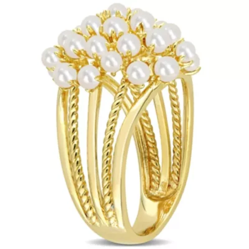 Freshwater Cultured Pearl Split Shank Ring Yellow Plated Sterling Silver