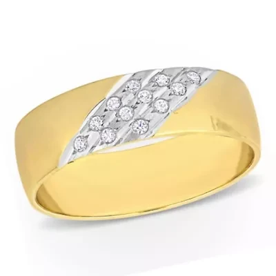 Cubic Zirconia Men's Wedding Band 10K 2-Tone Gold
