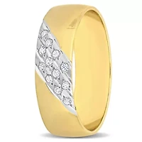 Cubic Zirconia Men's Wedding Band 10K 2-Tone Gold