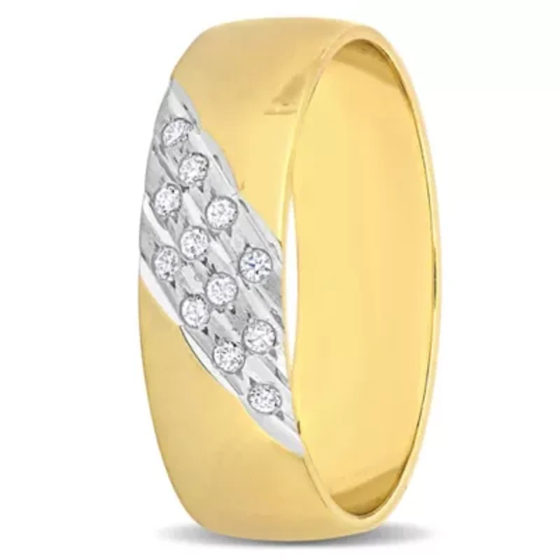 Cubic Zirconia 3-Row Men's Wedding Band 14K 2-Tone Gold