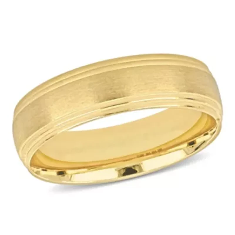 Brushed Finish Beveled Edge Men's Wedding Band 14K Yellow Gold