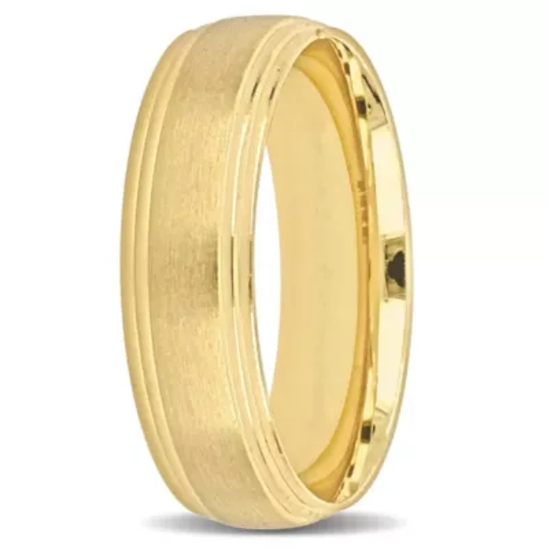 Brushed Finish Beveled Edge Men's Wedding Band 14K Yellow Gold
