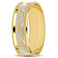 Ribbed and Striped Curved Men's Wedding Band 14K Yellow Gold