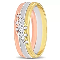Cubic Zirconia 2-Row Ladies Wedding Band 14K Tri-Tone Gold