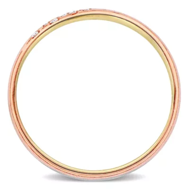 Cubic Zirconia 2-Row Ladies Wedding Band 14K Tri-Tone Gold