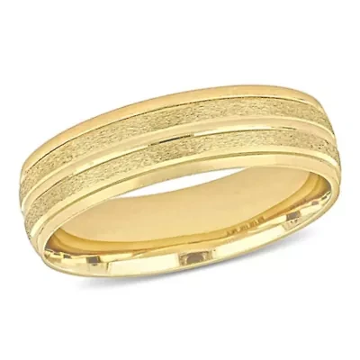 Double Row Textured Men's Wedding Band 14K Yellow Gold