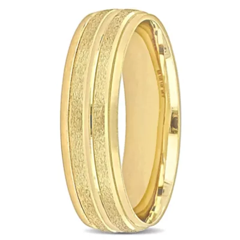 Double Row Textured Men's Wedding Band 14K Yellow Gold