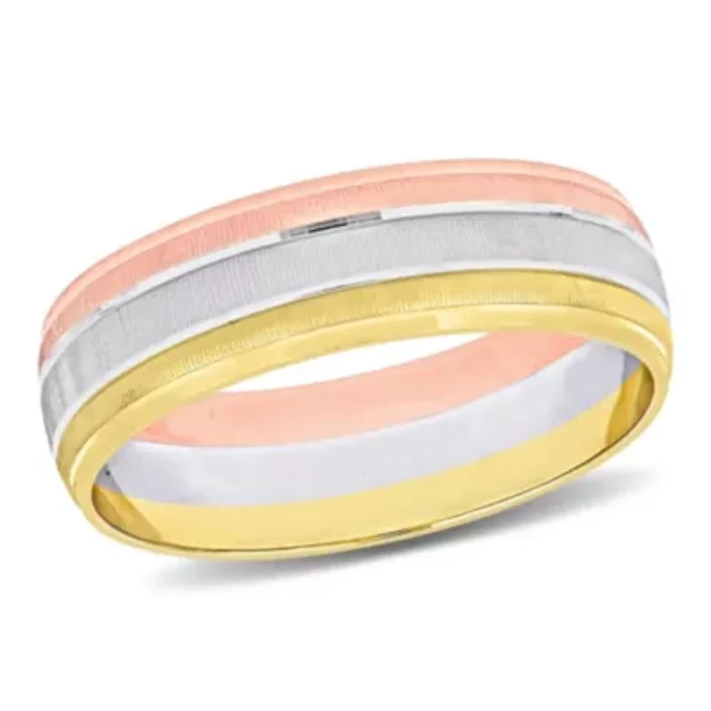 Brushed Finish Men's Wedding Band 14K Tri-Tone Gold