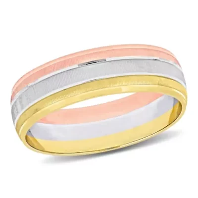 Brushed Finish Men's Wedding Band 14K Tri-Tone Gold