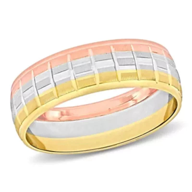 Woven Motif Men's Wedding Band 14K Tri-Tone Gold