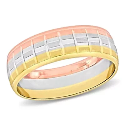 Woven Motif Men's Wedding Band 14K Tri-Tone Gold