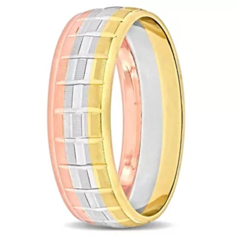 Woven Motif Men's Wedding Band 14K Tri-Tone Gold