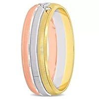 Cubic Zirconia Matte Men's Wedding Band 14K Tri-Tone Gold